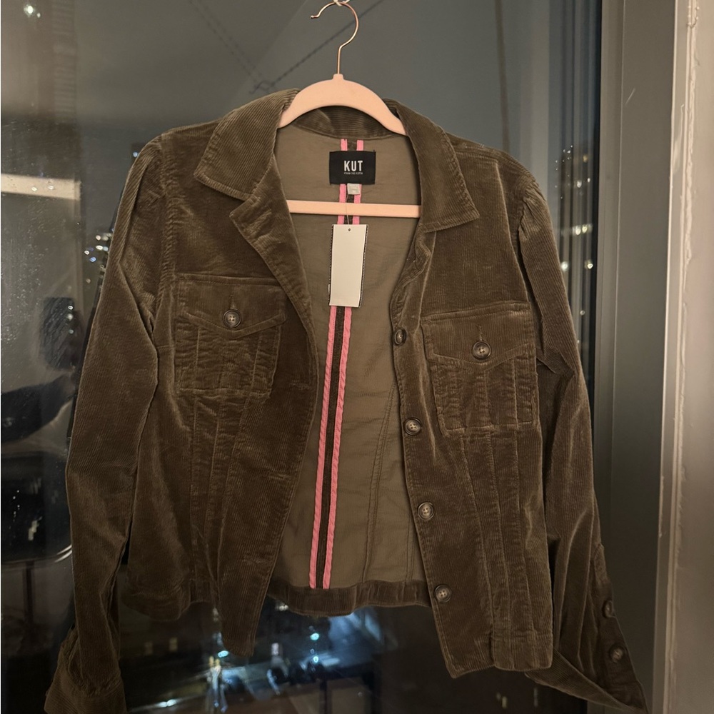 NWT Kut from the Kloth Olive Corduroy Jacket with Pink Trim - Picture 5 of 8